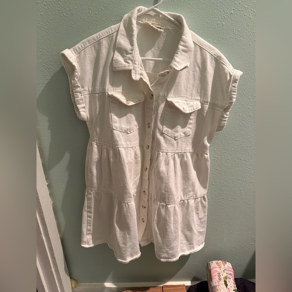 Savannah Jane White Denim button down dress Sz M